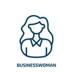 Poster - businesswoman icon from business collection. Thin linear businesswoman, business, office outline icon isolated on white background. Line vector businesswoman sign, symbol for web and mobile