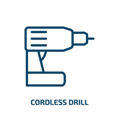 Poster - cordless drill icon from construction tools collection. Thin linear cordless drill, drill, instrument outline icon isolated on white background. Line vector cordless drill sign, symbol for web and