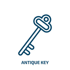 Poster - antique key icon from construction tools collection. Thin linear antique key, antique, key outline icon isolated on white background. Line vector antique key sign, symbol for web and mobile