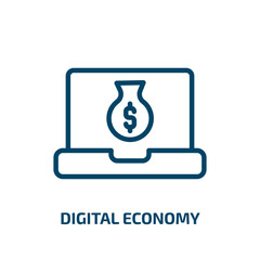 Poster - digital economy icon from general collection. Thin linear digital economy, economy, digital outline icon isolated on white background. Line vector digital economy sign, symbol for web and mobile