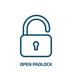 Poster - open padlock icon from startup stategy and success collection. Thin linear open padlock, password, safety outline icon isolated on white background. Line vector open padlock sign, symbol for web and