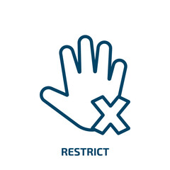 Poster - restrict icon from startup stategy and success collection. Thin linear restrict, warning, restriction outline icon isolated on white background. Line vector restrict sign, symbol for web and mobile