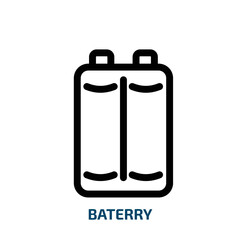 Poster - baterry icon from technology collection. Thin linear baterry, energy, alkaline outline icon isolated on white background. Line vector baterry sign, symbol for web and mobile