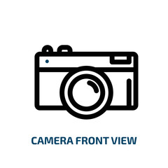 Poster - camera front view icon from technology collection. Thin linear camera front view, photo, camera outline icon isolated on white background. Line vector camera front view sign, symbol for web and mobile
