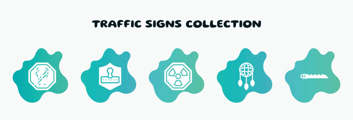 traffic signs collection filled icons set. flat icons such as safety code, radiactive, dream catcher, native american flute, biological hazard icon collection. can be used web and mobile.