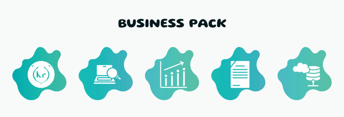 Poster - business pack filled icons set. flat icons such as optimizer, seo performance, content management, data cloud, on power icon collection. can be used web and mobile.