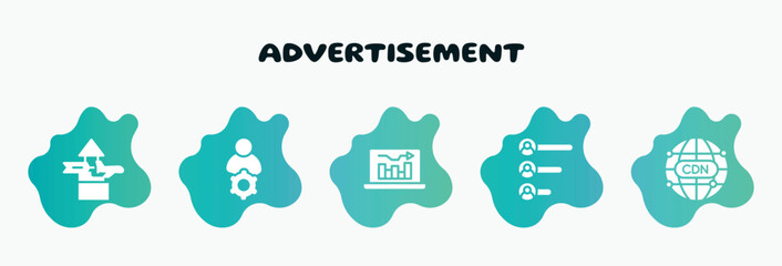Poster - advertisement filled icons set. flat icons such as administrator, on, voting results, cdn, aerial advertising icon collection. can be used web and mobile.