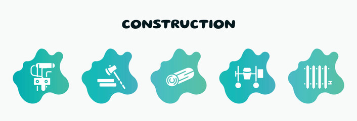 Wall Mural - construction filled icons set. flat icons such as lumberjack, woods, cement mixer, radiator, allen keys icon collection. can be used web and mobile.