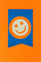 smiley inside banner card with circle opening