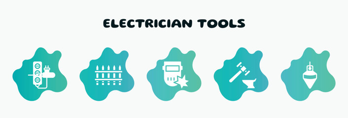 Wall Mural - electrician tools filled icons set. flat icons such as fences, weld, blacksmith, plumb bob, extension cord icon collection. can be used web and mobile.