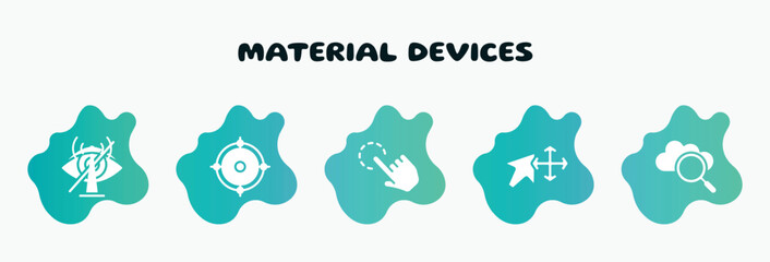 Poster - material devices filled icons set. flat icons such as weapon crosshair, click gesture, arrows move tool, internet search, wireless band icon collection. can be used web and mobile.