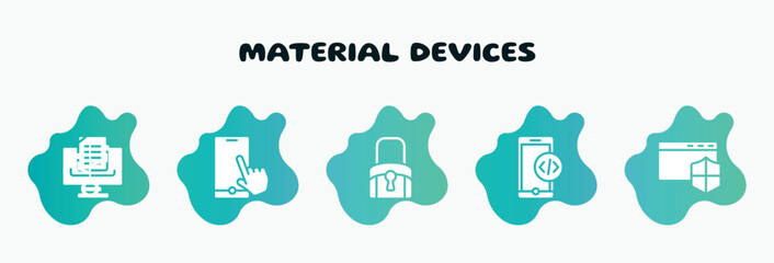 Poster - material devices filled icons set. flat icons such as touch screen smartphone, black locked, phone code, window with security badge, usb icon collection. can be used web and mobile.