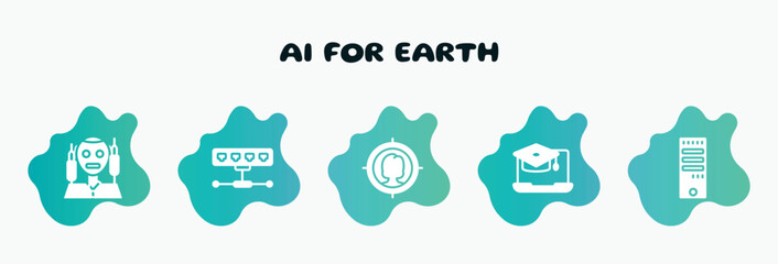 Poster - ai for earth filled icons set. flat icons such as network hub, target audience, on, computer tower, humanoid icon collection. can be used web and mobile.