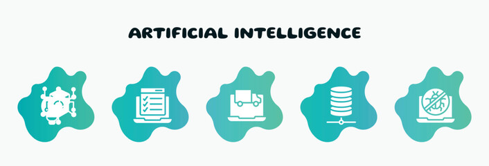 Poster - artificial intelligence filled icons set. flat icons such as on, on, network server, no virus, nanotechnology icon collection. can be used web and mobile.