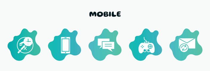 Poster - mobile filled icons set. flat icons such as callphone, messaging, joypad, resend, zooming icon collection. can be used web and mobile.