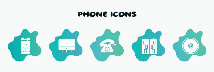 Poster - phone icons filled icons set. flat icons such as computer monitor, old telephone ringing, offices, arroba, vintage cellphone icon collection. can be used web and mobile.