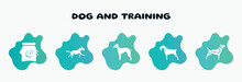 Dog And Training Filled Icons Set. Flat Icons Such As Bulterrier, Bedlington Terrier, Miniature Schnauzer, Beagle, Dog Sleeping Icon Collection. Can Be Used Web And Mobile.