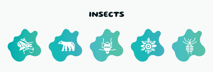 Wall Mural - insects filled icons set. flat icons such as polar bear, bedbug, sunflower, louse, gadfly icon collection. can be used web and mobile.