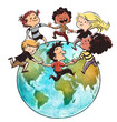 illustration of children playing around the planet earth