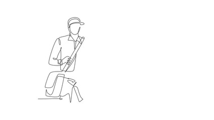 Poster - Animated self drawing of single continuous line draw young postman holding envelopes to be sent to customer. Professional work job occupation. Minimalism concept. Full length one line animation.