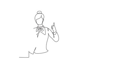 Poster - Animated self drawing of single continuous line draw flight attendant with a thumbs-up gesture is ready to serve airplane passengers in a friendly and warm manner. Full length one line animation.