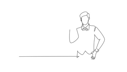 Poster - Self drawing animation of single one line draw steward with gesture okay ready to serve airplane passengers in a friendly and warm manner. Professional work. Continuous line draw. Full length animated