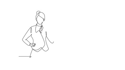 Poster - Self drawing animation of single line draw flight attendant, gesture okay ready to serve airplane passengers in a friendly, warm manner. Professional work. Continuous line draw. Full length animated.
