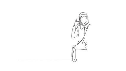 Poster - Animated self drawing of single continuous line draw postwoman wearing hat, sling bag, and uniform with call me gesture holds envelope to delivered to home address. Full length one line animation.