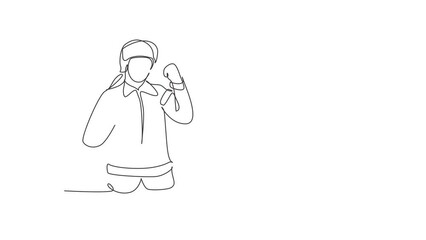 Poster - Animated self drawing of continuous line draw firefighters with celebrate gesture, full uniform, and wearing helmet prepare to put out the fire that burned building. Full length one line animation.