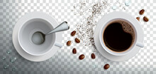 Empty White Mug With Spoon And Full Mug With Coffee