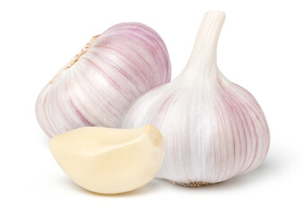 Canvas Print - Garlic and garlic cloves on white background, cut out.