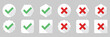 © Tsunami Designer - Check and wrong marks Icon Set, Tick and cross marks, Accepted,Rejected, Approved,Disapproved, Yes,No, Right,Wrong, Green,Red, Correct,False, Ok,Not Ok - vector mark symbols in green and red.