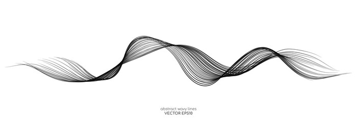 Poster - Vector black brush stroke curved wave lines isolated on white background for design element