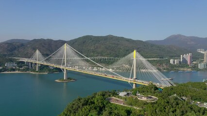 Canvas Print - Drone fly over Hong Kong Ting Kau bridge