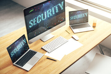 Aufkleber - Cyber security creative concept on modern laptop monitor. 3D Rendering