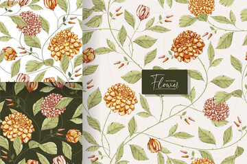 beautiful vintage dahlia seamless pattern