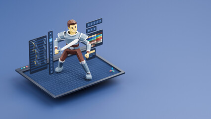 Fototapete - game design development create characters animate pose 3d graphics artwork.video game designer devel