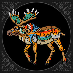 Sticker - Colorful moose zentangle arts isolated on black background