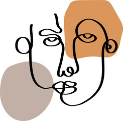 Poster - continuous one line faces illustration design. contemporary abstract shapes with doodle hand drawn