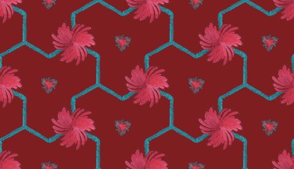 abstract floral seamless ornament.abstract red pattern. geometric art decor texture. design for deco