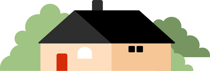 Poster - small tiny houses and trees in paper cut flat design. Collection of illustration buildings in a trendy and cute style