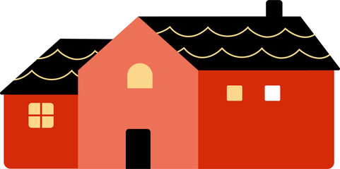 Poster - small tiny houses and trees in paper cut flat design. Collection of illustration buildings in a trendy and cute style