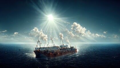 Wall Mural - ship sailing waves.  3d render, Raster illustration.