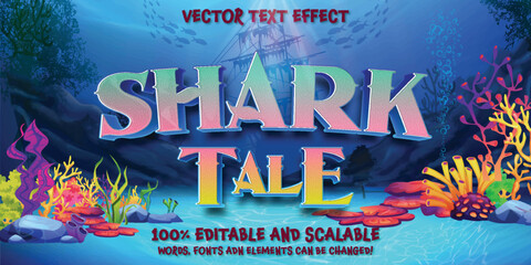 Wall Mural - Shark text effect, editable fishing text style