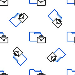 Poster - Line Online working icon isolated seamless pattern on white background. Freelancer man working on laptop at his house. Remote work. Distant job concept. Colorful outline concept. Vector