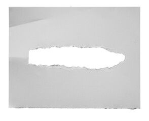 Aufkleber - torn paper with the curled ripped sides. a round black hole of torn on the white paper. realistic torn paper with the ripped edges for copy space and text.