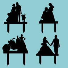Wedding Toppers Silhouettes, Bride And Groom, Pregnant, Marriage, Heart, Dog, Motorcycle