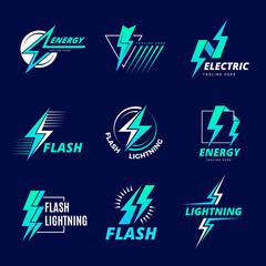 Poster - lightning bolt logo. electricity and flash symbols power emblem strong force thunderbolts recent vec