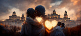 couples embracing each other in love on the hill Digital Art Illustration Painting Hyper Realistic