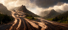 Dirt Mountain Road Mountain Road Driving Mountain Road Digital Art Illustration Painting Hyper Realistic